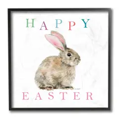 Stupell Industries Happy Easter Bunny Rabbit Black Framed Giclee Art