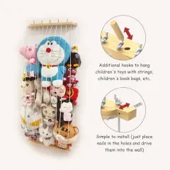 Stuffed Animal Storage Wood Plush Toys Holder with Hooks, Length Adjustable Hanging Stuffed Animal Toy Organizer Shelf for Nursery Kid Room Play Room Bedroom