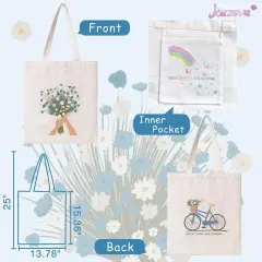 1 Pack Aesthetic Flowers Cotton Canvas Tote Bag Blue Bouquet Bicycle Cloth Tote Bag Cute Cotton Tote Bag Art Canvas Tote Bag Reusable Shopping Bag for Gift