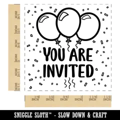 You Are Invited Birthday Balloons Self-Inking Rubber Stamp Ink Stamper Blue