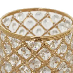 9" tall Crystal Beaded Metal Candle Holders Gold