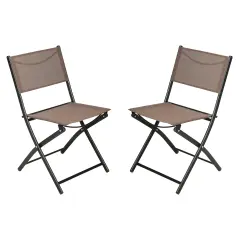 Merrick Lane Bardwell Set of 2 Versatile Flex Comfort Indoor/Outdoor Fold Chairs with Metal Frames Brown