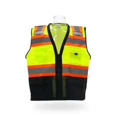 Contrast High Visibility Safety Vest with Pockets Reflective Zipper Front Polyester | RADYAN&reg; Safety green/ black