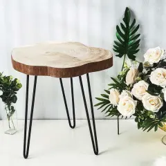 Brown Black 18-Inch Natural Wood Slice ROUND END TABLE Metal Legs