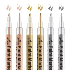 6 Pieces - Gold Paint Pens with Silver, Rose Gold Acrylic Paint Pens for Rock Painting, Wood, Fabric, Glass, Canvas, Scrapbooking, Card DIY Metallic Acrylic Marker (0.7mm)