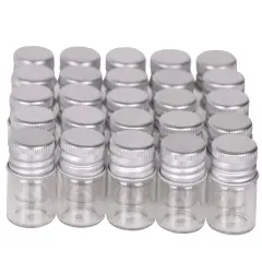 24 Pieces Mini Glass Bottles with Screw Caps 5ml Aluminum Top Metal Lids 5 Milliliter Tiny Vials Small Jars DIY Storage Art Craft Decor
