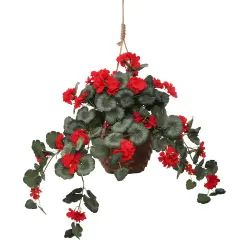 25" Hanging Red Geranium in Basket, Artificial Flower, Indoor & Outdoor Use, Front Door Wreath, Home & Office Decor, Floral Home by Artificial Flowers