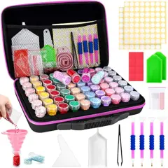 Diamond Painting Storage Containers, 60 Slots Diamond Art Accessories and Tools, Diamond Art Organizer with Diamond Painting Kits Shockproof Jars for Jewelry Beads (Pink)