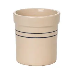 Martinez Pottery Pickling Fermenting Crock - Tan with Blue Stripe Stoneware Jar, 1/4 Gallon Capacity
