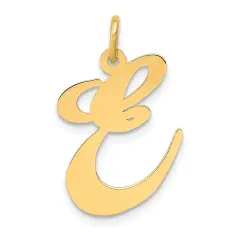 14K Yellow Gold Large Fancy Script Initial E Charm Jewerly 22mm x 17mm