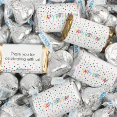 Birthday Candy Party Favors Hershey's Miniatures and Kisses - Colorful Dots Silver