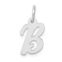 14K White Gold Small Script Initial Letter B Charm Jewerly 17mm x 10mm