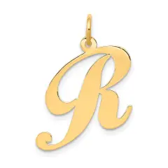14K Yellow Gold Large Fancy Script Initial R Charm Jewerly 22mm x 17mm