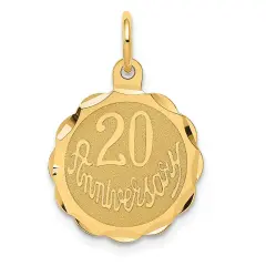 14K Yellow Gold Happy 20th Anniversary Disc Charm Jewerly 22mm x 15mm