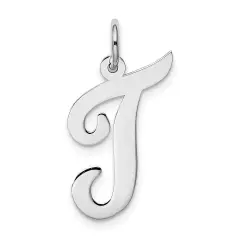 14K White Gold Large Script Initial Letter T Charm Jewerly 22mm x 12mm