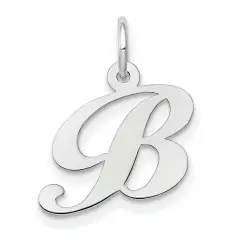 14K White Gold Small Fancy Script Initial B Charm Jewerly 16mm x 16mm