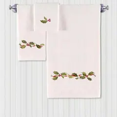 Holly Ribbon Christmas 3-Piece Kitchen & Bathroom Dishtowel Set of 3