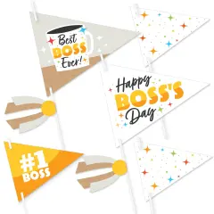 Big Dot of Happiness Happy Boss's Day - Triangle Best Boss Ever Photo Props - Pennant Flag Centerpieces - Set of 20