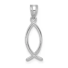 14K White Gold Ichthus Fish Charm Pendant Religious Jewerly 23mm x 8mm