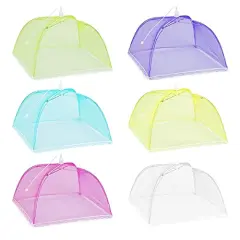 6 Pack Colored Mesh Food Cover Tents by Winknowl, Reusable and Collapsible Large 17" Pop-Up Food Net Protector Umbrella for BBQ, Picnics, Parties, Outdoor