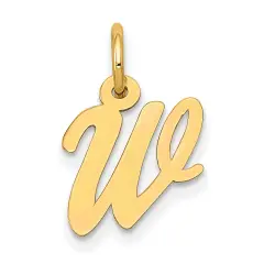 14K Yellow Gold Small Script Initial Letter W Charm Jewerly 17mm x 8mm