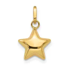 14K Gold Puffed Star Charm Celestial Jewelry 14mm Long X 10mm Wide