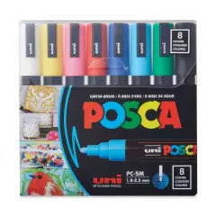 Posca Paint Markers - Set of 8, Assorted Colors, Medium Bullet Tip, 2.5 mm