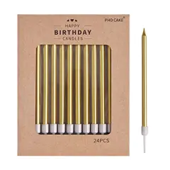 24-Count Gold Long Thin Metallic Birthday Candles, Cake Candles, Birthday Parties, Wedding Decorations, Party Candles, Cake Decorations