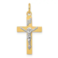14K Two Tone Gold INRI Crucifix Pendant Jewelry 26.4mm x 12.8mm