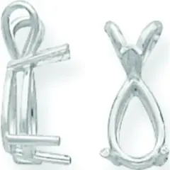 14K White Gold 3 Prong Pear V-End Pendant Setting 6x4mm