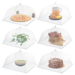(6 pack) Large and Tall 17x17 Pop-Up Mesh Food Covers Tent Umbrella for Outdoors, Screen Tents, Parties Picnics, BBQs, Reusable and Collapsible Food Tents