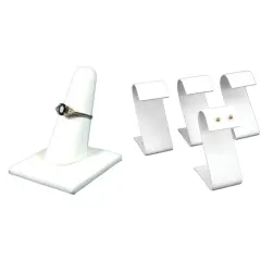 White Faux Leather Ring Finger2"x2 1/4",4 White Leather Earring Display 3.25" 