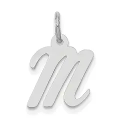 14K White Gold Small Script Initial Letter M Charm Jewerly 17mm x 8mm