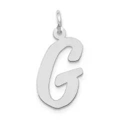 14K White Gold Large Script Initial Letter G Charm Jewerly 22mm x 12mm