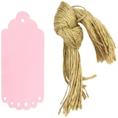 Wrapables 10 Gift Tags with Free Cut Strings, Scalloped Edge Pink Small