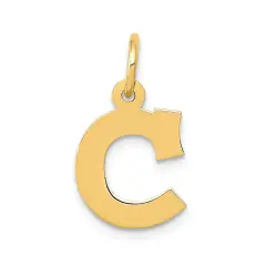14K Yellow Gold Small Block Intial Letter C Charm Jewerly 18mm x 10mm