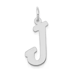 14K White Gold Large Script Initial Letter J Charm Jewerly 22mm x 12mm