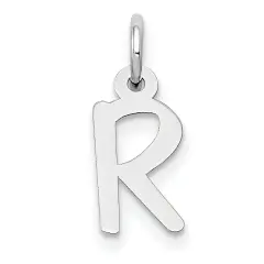 14K White Gold Small Slanted Block Initial R Charm Jewerly 15mm x 5mm