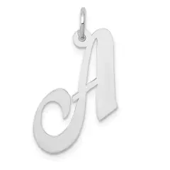 14K White Gold Medium Fancy Script Initial A Charm Jewerly 20mm x 21mm