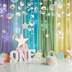 Transparent Bubble Garlands Mermaid Party Decoration Colored Blue Flat Cutouts Hanging Streamer for Birthday Baptism Wedding Ocean Wall Decal Baby Shower Under Sea Festal Kid Room Photo Props (Color)