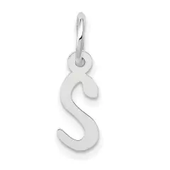14K White Gold Small Slanted Block Initial S Charm Jewerly 15mm x 5mm
