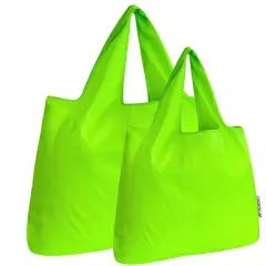 Wrapables Large & Small Foldable Tote Nylon Reusable Grocery Bags, Set of 2 Set of 2, Lime