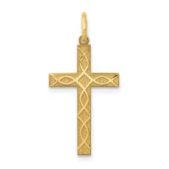 14K Gold Laser Designed Cross Charm Pendant Jewelry 27 x 13 mm