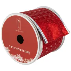 Northlight Shimmery Red and Silver Horizontal Wired Christmas Craft Ribbon 2.5" x 10 Yards