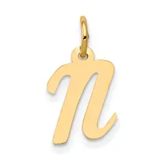 14K Yellow Gold Small Script Initial Letter N Charm Jewerly 17mm x 8mm