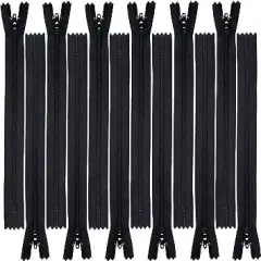 7" Black 12 YKK Zippers for Sewing Crafts- #3 Nylon Closed Bottom- Made 100% in USA- 12 YKK Zippers