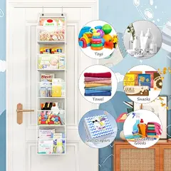 5-Shelf Over-the-Door Hanging Pantry Organizer - Ultra Sturdy with Clear Plastic Pockets, 25lb Capacity, Ideal for Closet, Bedroom, Nursery, Bathroom, and Sundries