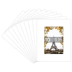 8x10 White Picture Mats with White Core Bevel Cut for 5x7 Pictures (Pack of 10 Mats)