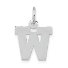 14K White Gold Small Block Intial Letter W Charm Jewerly 18mm x 10mm