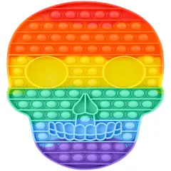 Jumbo Rainbow Skull Head Bubble Popper Toy 11.75"